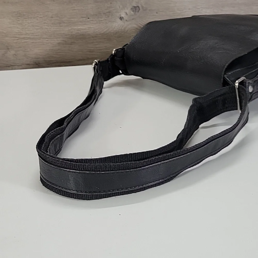 Latico Black Leather Flat Front Crossbody Messenger Bag
